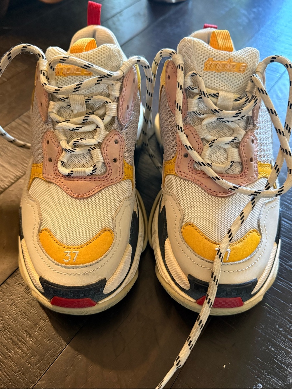 Balenciaga  Triple S Style Sneakers in White, Yellow & Pink & Red